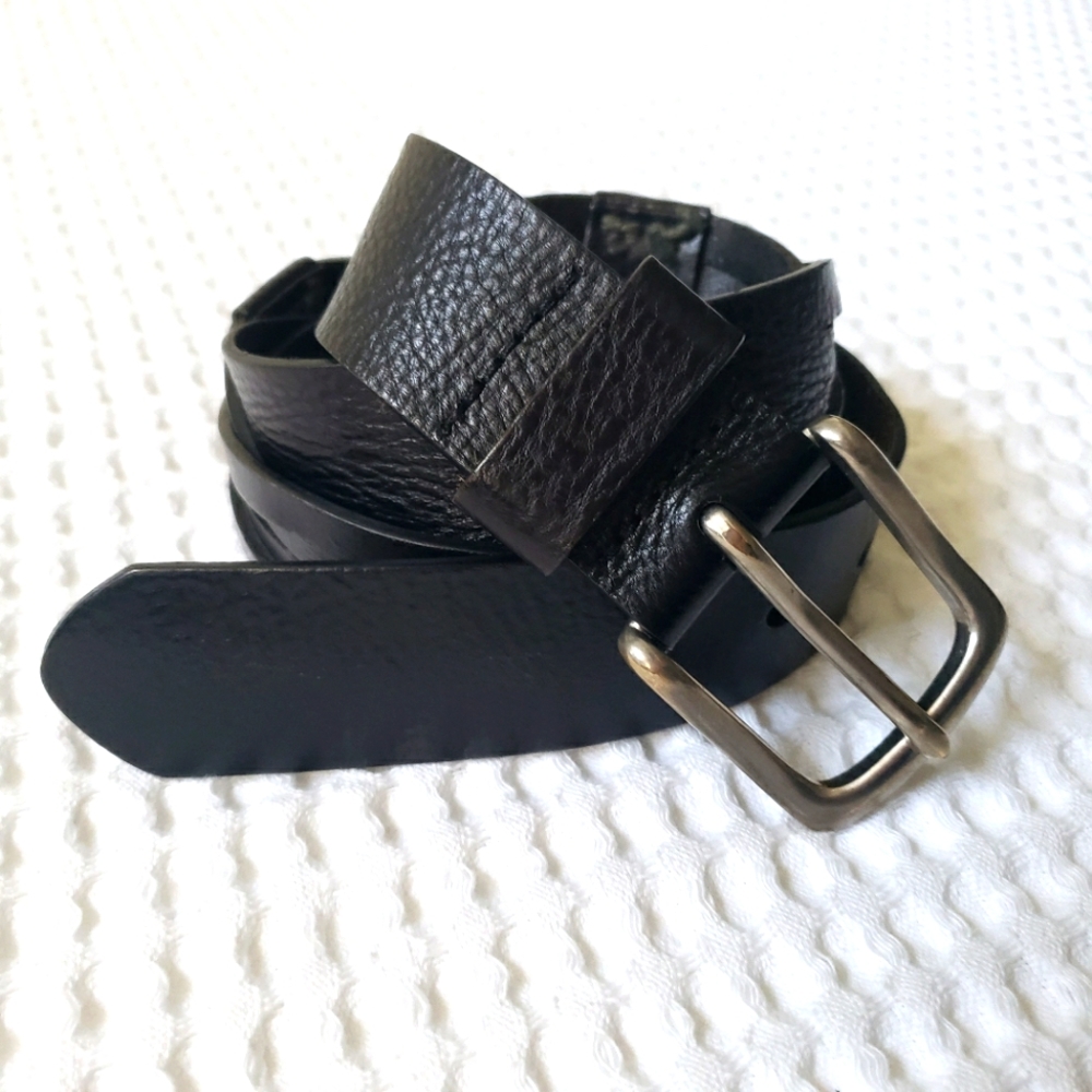 GAP vintage black braided woven leather silver buckle belt L